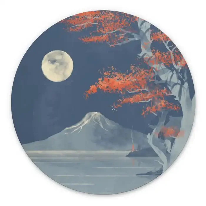 Wandbild Vollmond über dem Gipfel des Fuji-san – Roze – Alu-Dibond Rund