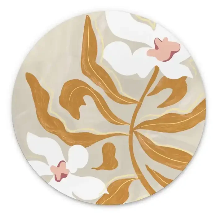 Wandbild Weiße Blüte und goldene Blätter – Alu-Dibond Rund – Arty Guava