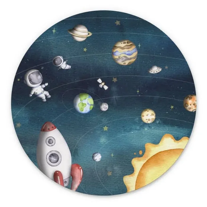 Wandbild Weltraum Abenteuer mit Astronauten – Oliver Robins – Alu-Dibond – Rund