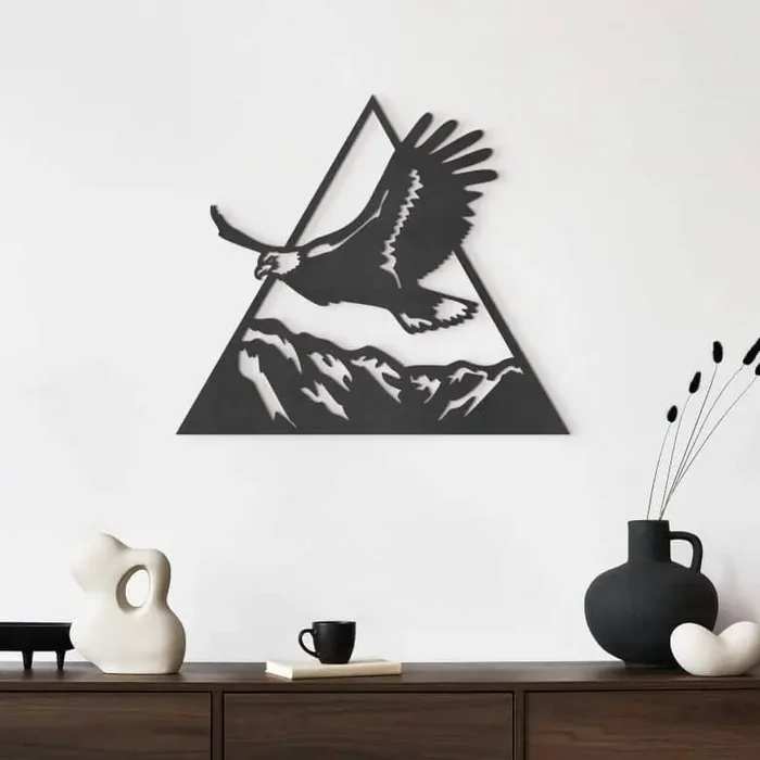 Wanddeko Dreieck – Adler über den Bergen – MDF