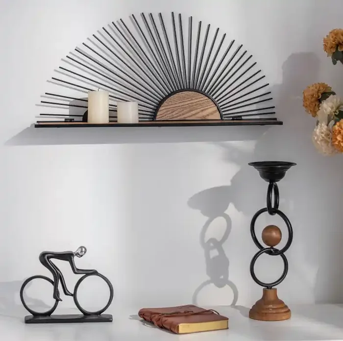 Wandregal Hängeregal Sonnenaufgang – Aus Holz und Metall – 58x28x9 cm