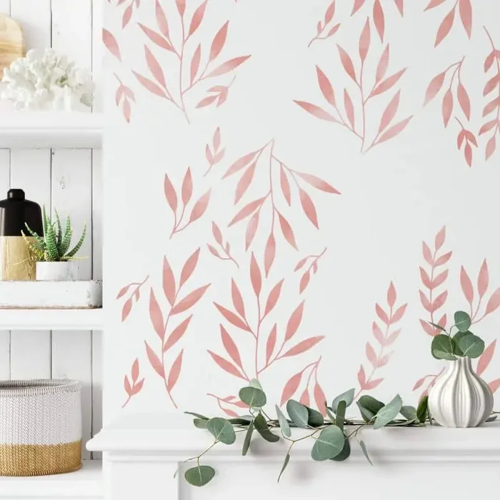 Wandtattoo eingefärbte Blätter Watercolour rosé