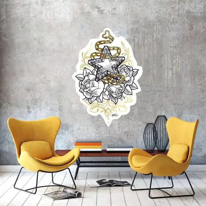 Wandtattoo LA Ink Stern auf Rosen