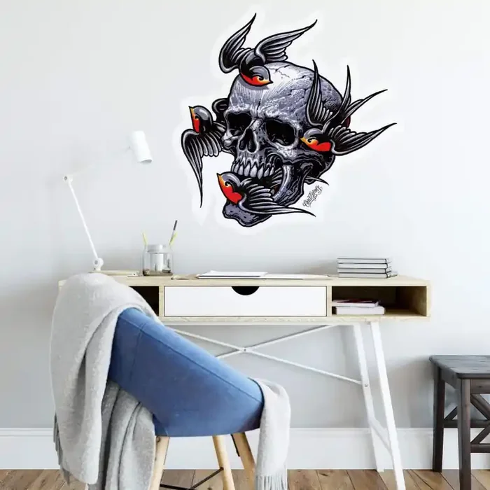 Wandtattoo Miami Ink Schädel mit Schwalben