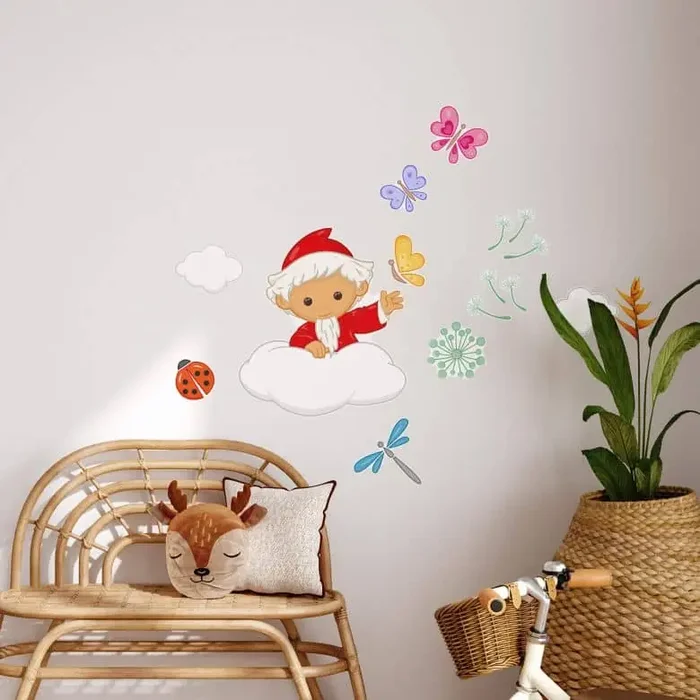 Wandtattoo Unser Sandmännchen – Sandmann auf Wolke im Frühling – 50×70 cm