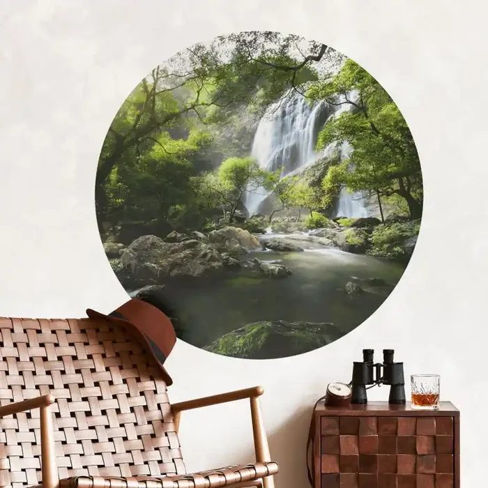 Wandtattoo Wasserfall im Wald – Rund – Foto