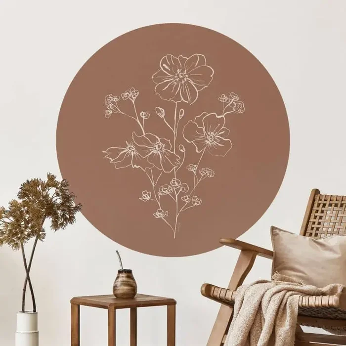 Wandtattoo Wildrosenstrauß Mocha-Mousse – Anis Illustration – Rund