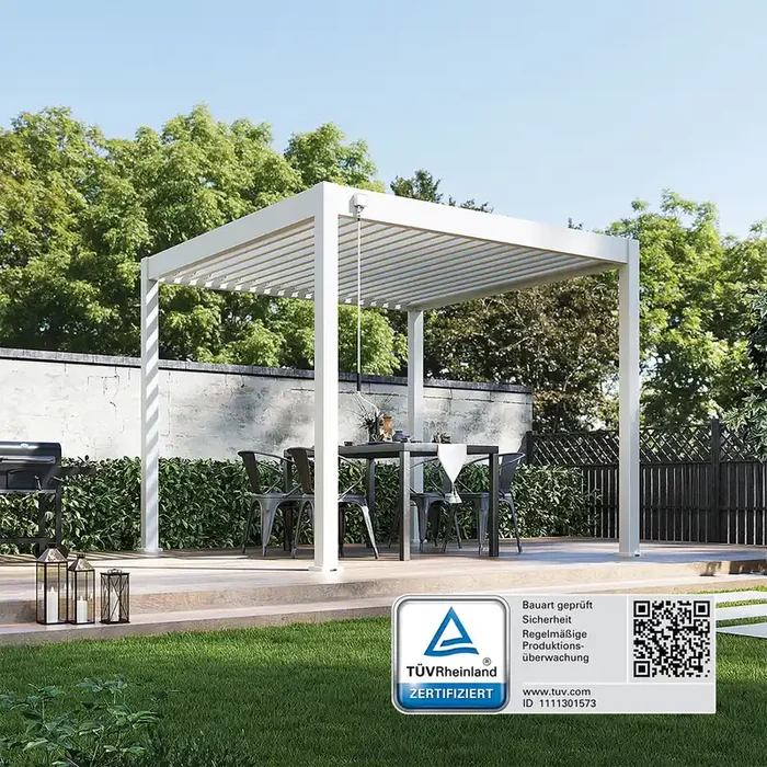 Weide Classic Pergola Aluminium freistehend 3 x 3 M Lamellendach weiß