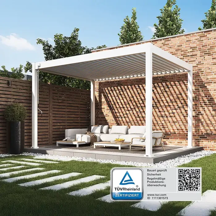 Weide Classic Pergola Aluminium freistehend 3 x 4 M Lamellendach weiß