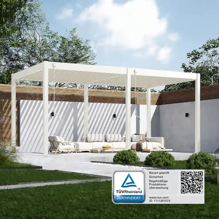 Weide Classic Pergola Aluminium freistehend 3 x 5,3 M Lamellendach weiß