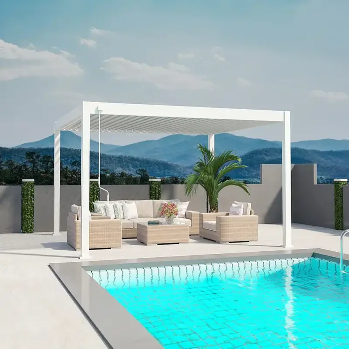 Weide Deluxe Pergola Voll Aluminium freistehend 3 x 4 M Lamellendach weiß