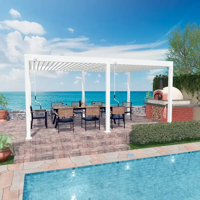 Weide Deluxe Pergola Voll Aluminium freistehend 3 x 6 M Lamellendach weiß