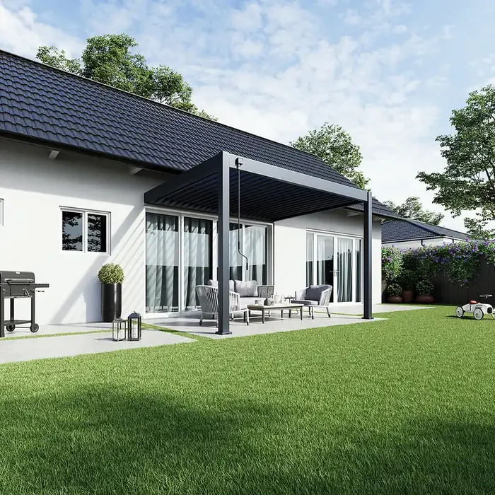 Weide Deluxe Wand Pergola Voll Aluminium 3 x 3,6 M Lamellendach anthrazit