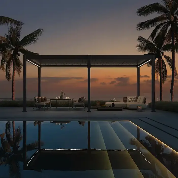 Weide E-Deluxe elektrische Pergola mit LED Voll Aluminium 3 x 6 M motorisiertes Lamellendach anthrazit