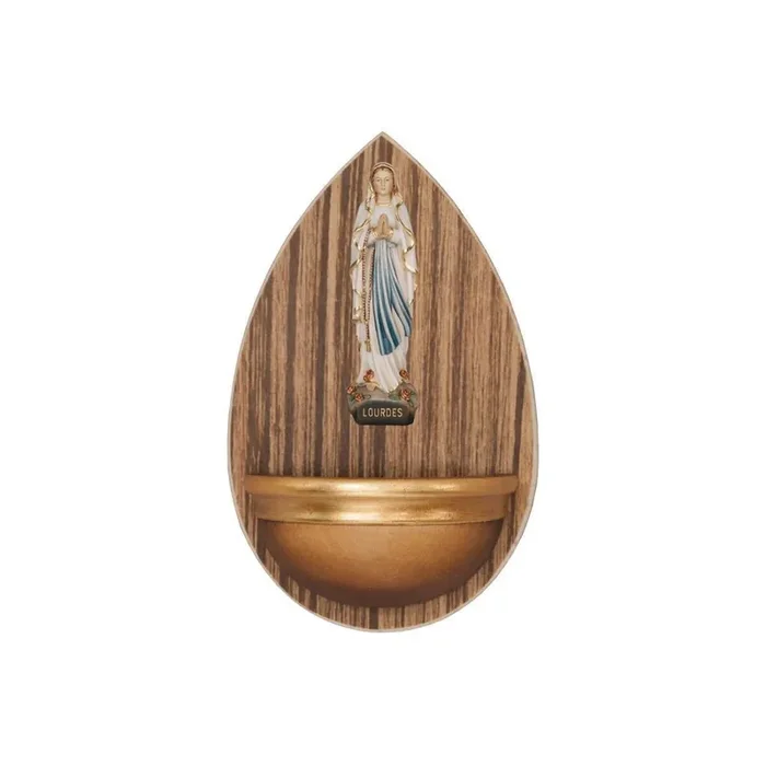 Weihwasserbecken Holz mit Lourdes Madonna