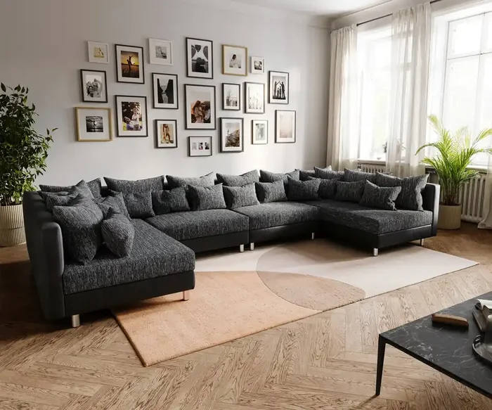 Wohnlandschaft Clovis XL Schwarz Modulsofa erweiterbar