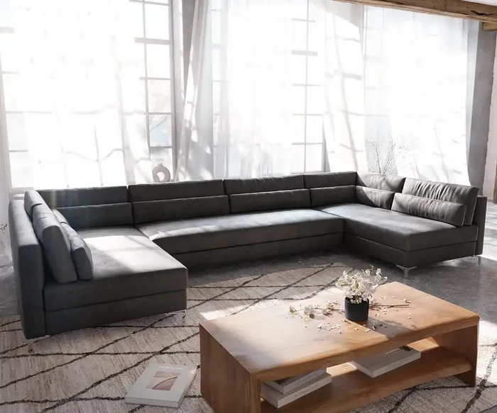 Wohnlandschaft Elio XL 400×185 cm Lederimitat Vintage Anthrazit