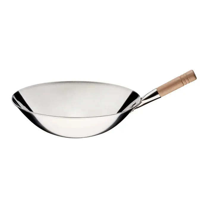 Wok pan polished stainless steel, handle length 185 mm