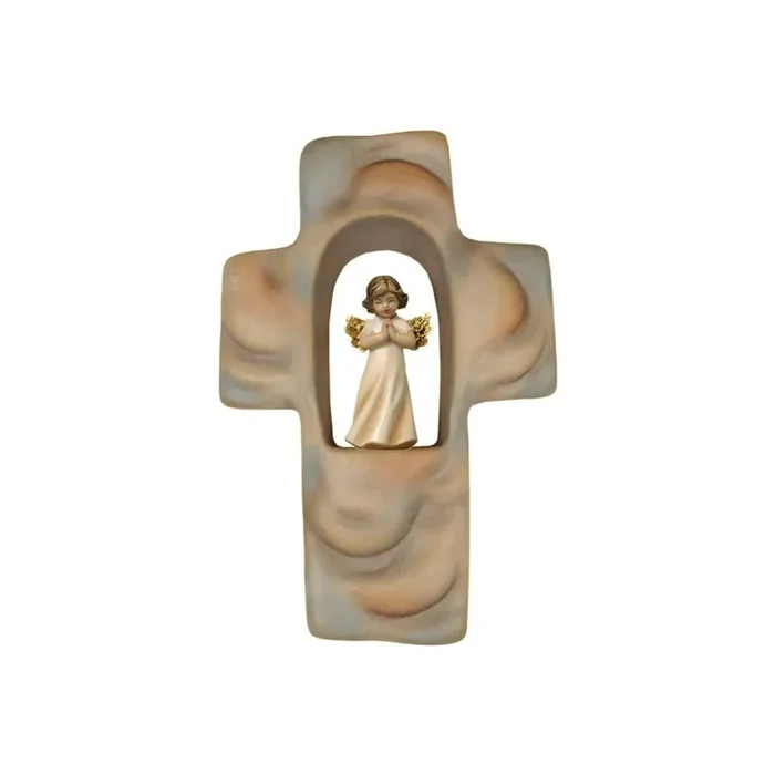 Wolkenkinderkreuz mit Engel betend, Holz