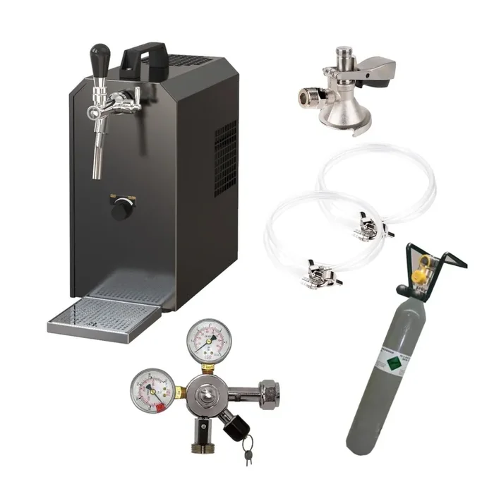 Zapfanlage Edelstahl 35 L/h Mobichill Komplettset mit CO², Uhr, Schläuchen und Keg Flachkeg(A) 500g