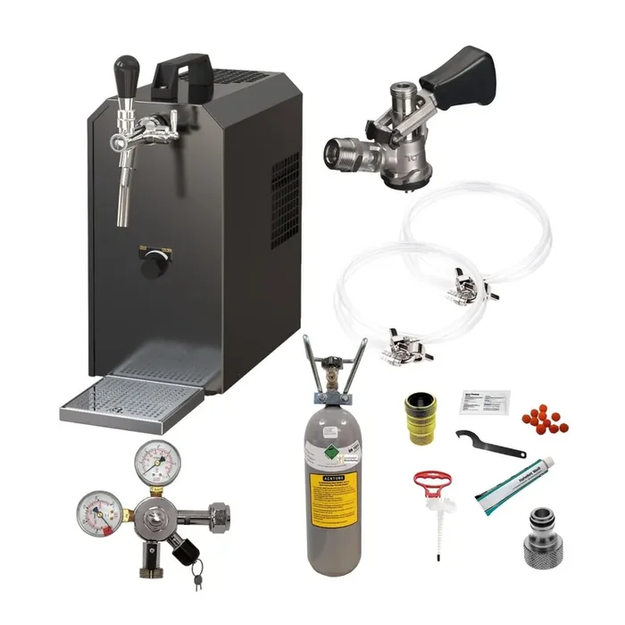 Zapfanlage Edelstahl 35 L/h Mobichill Komplettset mit CO², Uhr, Schläuchen und Keg Köpikeg(D) 2kg + Reinigungsset