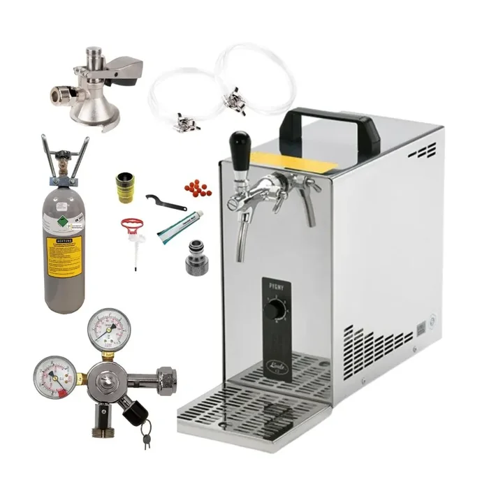 Zapfanlage Edelstahl 35 L/h von Lindr Komplettset mit CO², Uhr, Schläuchen und Keg Flachkeg(A) 2kg + Reinigungsset
