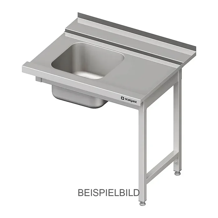 Zulauftisch mit Becken auf 2 Beinen und 4 cm Aufkantung, 1000 mm breit, Anbauseite links