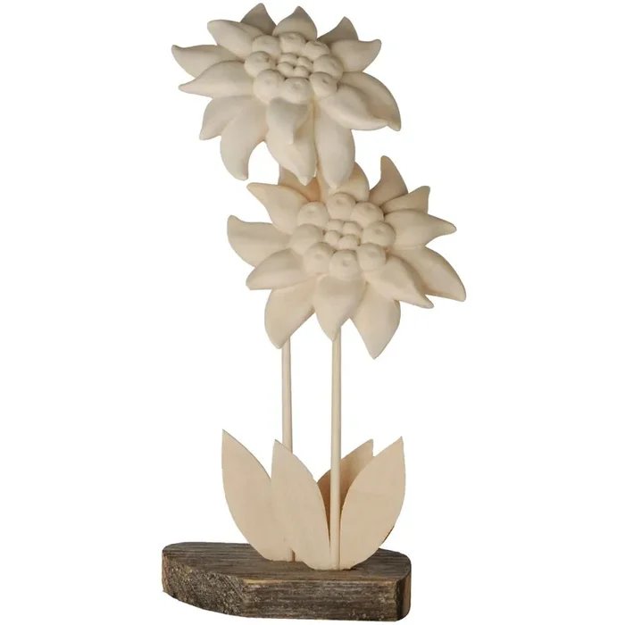 Zwei Edelweißblüten mit Holzstängel
